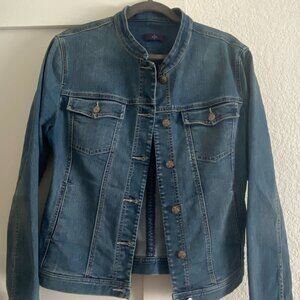 NYDJ Denim Jacket in Large - Medium Wash, Mandarin Collar